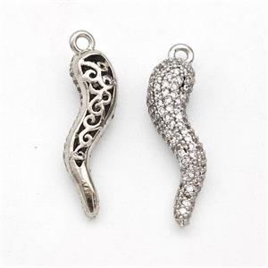 Copper Chili Pendant Micro Pave Zirconia Capsicum Platinum Plated, approx 5-20mm [FD16336]