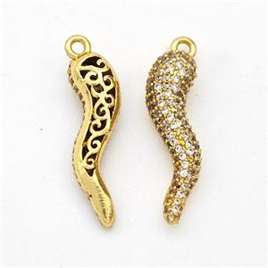 Copper Chili Pendant Micro Pave Zirconia Capsicum Gold Plated, approx 5-20mm [FD16337]