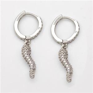 Copper Chili Hoop Earrings Pave Zirconia Capsicum Platinum Plated, approx 5-20mm, 14mm dia [FD16343]