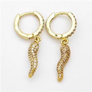 Copper Chili Hoop Earrings Pave Zirconia Capsicum Gold Plated, approx 5-20mm, 14mm dia [FD16344]
