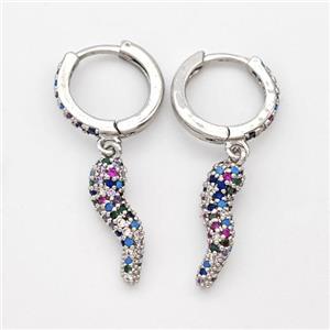 Copper Chili Hoop Earrings Pave Zirconia Capsicum Platinum Plated, approx 5-20mm, 14mm dia [FD16345]