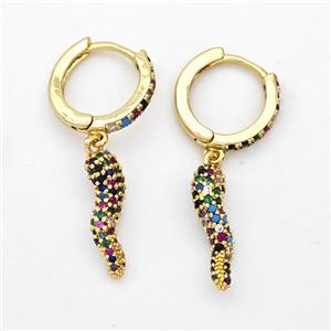 Copper Chili Hoop Earrings Pave Zirconia Capsicum Gold Plated, approx 5-20mm, 14mm dia [FD16346]