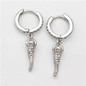 Copper Chili Hoop Earrings Pave Zirconia Capsicum Platinum Plated, approx 5-15mm, 14mm dia [FD16347]