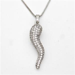 Copper Chili Necklace Pave Zirconia Capsicum Platinum Plated, approx 10-30mm, 1mm, 42-45cm length [FD16349]