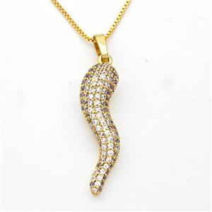 Copper Chili Necklace Pave Zirconia Capsicum Gold Plated, approx 10-30mm, 1mm, 42-45cm length [FD16350]