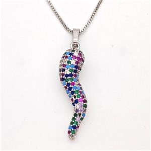 Copper Chili Necklace Pave Zirconia Capsicum Platinum Plated, approx 10-30mm, 1mm, 42-45cm length [FD16351]