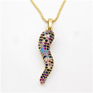 Copper Chili Necklace Pave Zirconia Capsicum Gold Plated, approx 10-30mm, 1mm, 42-45cm length [FD16352]