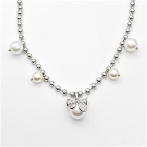 Copper Necklace With Pearlized Plastic Platinum Plated, approx 8mm, 10mm, 12-15mm, 4mm, 40cm length [FD16359]