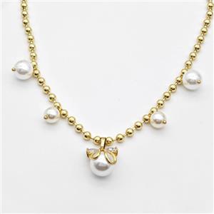 Copper Necklace With Pearlized Plastic Gold Plated, approx 8mm, 10mm, 12-15mm, 4mm, 40cm length [FD16360]