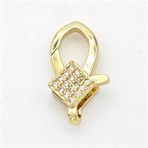 Copper Lobster Clasp Micro Pave Zirconia 18K Gold Plated, approx 11-17mm [FD16376]