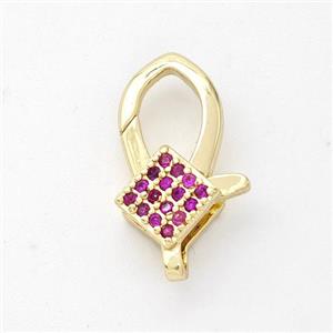 Copper Lobster Clasp Micro Pave Zirconia 18K Gold Plated, approx 11-17mm [FD16377]