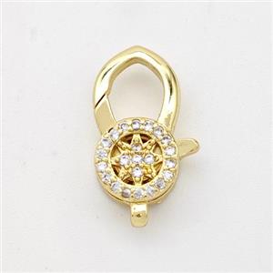 Copper Lobster Clasp Micro Pave Zirconia 18K Gold Plated, approx 11-17mm [FD16378]