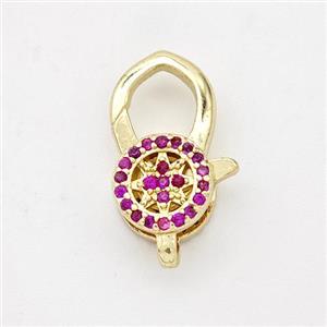 Copper Lobster Clasp Micro Pave Zirconia 18K Gold Plated, approx 11-17mm [FD16379]