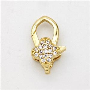 Copper Lobster Clasp Micro Pave Zirconia Clover 18K Gold Plated, approx 11-17mm [FD16380]