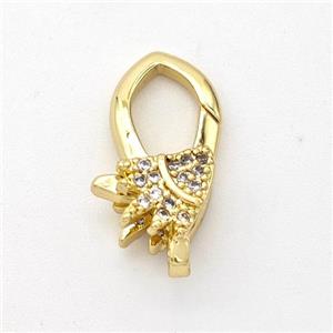 Copper Lobster Clasp Micro Pave Zirconia 18K Gold Plated, approx 11-17mm [FD16382]