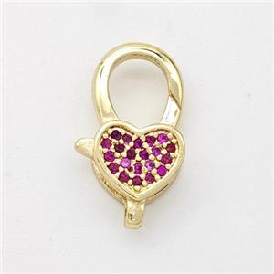 Copper Lobster Clasp Micro Pave Zirconia Heart 18K Gold Plated, approx 11-17mm [FD16385]