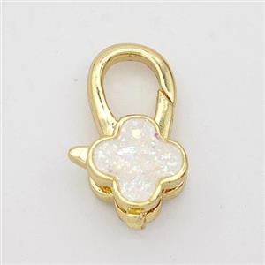 Copper Lobster Clasp Pave Fire Opal Clover 18K Gold Plated, approx 8mm, 8-18mm [FD16386]