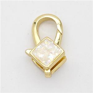 Copper Lobster Clasp Pave Fire Opal Square 18K Gold Plated, approx 8mm, 8-18mm [FD16387]