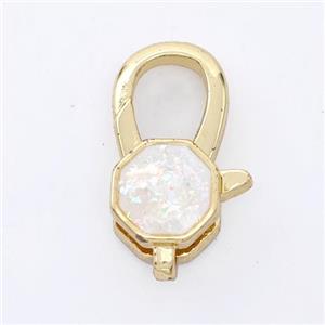 Copper Lobster Clasp Pave Fire Opal Hexagon 18K Gold Plated, approx 8mm, 8-18mm [FD16391]