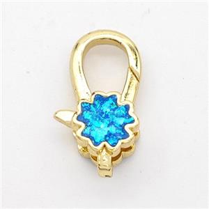 Copper Lobster Clasp Pave Blue Fire Opal 18K Gold Plated, approx 8mm, 8-18mm [FD16394]