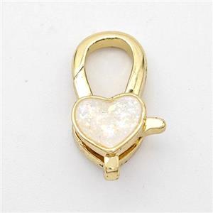 Copper Lobster Clasp Pave White Fire Opal Heart 18K Gold Plated, approx 8mm, 8-18mm [FD16395]