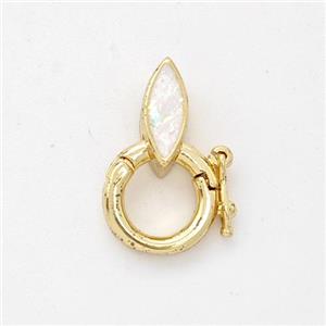 Copper Clasp Pave Fire Opal Eye 18K Gold Plated, approx 4-9mm, 9mm dia [FD16397]