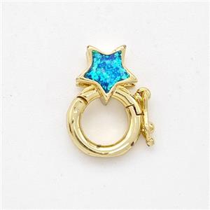 Copper Clasp Pave Fire Opal Star 18K Gold Plated, approx 7mm, 9mm dia [FD16399]