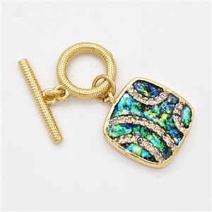 Copper Toggle Clasp Pave Fire Opal 18K Gold Plated, approx 11mm, 17mm, 14mm [FD16401]