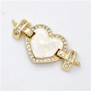 Copper Connector Pave White Fire Opal Zirconia Heart 18K Gold Plated, approx 15mm, 25mm [FD16404]