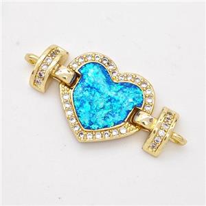 Copper Connector Pave Blue Fire Opal Zirconia Heart 18K Gold Plated, approx 15mm, 25mm [FD16405]
