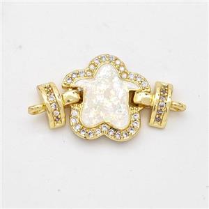 Copper Connector Pave White Fire Opal Zirconia Flower 18K Gold Plated, approx 15mm, 25mm [FD16406]