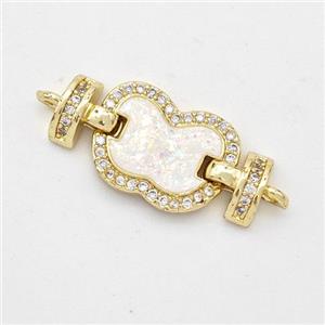 Copper Connector Pave White Fire Opal Zirconia Apple 18K Gold Plated, approx 11-16mm, 25mm [FD16410]