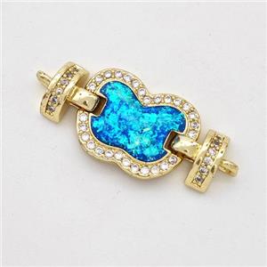 Copper Connector Pave Blue Fire Opal Zirconia Apple 18K Gold Plated, approx 11-16mm, 25mm [FD16411]