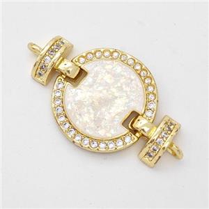 Copper Connector Pave White Fire Opal Zirconia Circle 18K Gold Plated, approx 15.5mm, 25mm [FD16412]