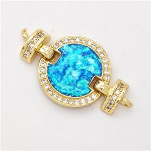 Copper Connector Pave Blue Fire Opal Zirconia Circle 18K Gold Plated, approx 15.5mm, 25mm [FD16413]