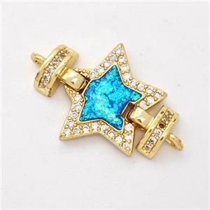 Copper Connector Pave Blue Fire Opal Zirconia Star 18K Gold Plated, approx 16mm, 25mm [FD16415]