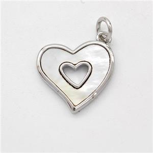 Copper Heart Pendant Pave Shell Platinum Plated, approx 15mm [FD16416]