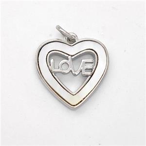 Copper Heart Pendant Pave Shell Love Platinum Plated, approx 15mm [FD16420]