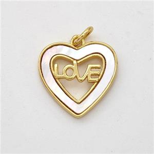 Copper Heart Pendant Pave Shell Love 18K Gold Plated, approx 15mm [FD16421]