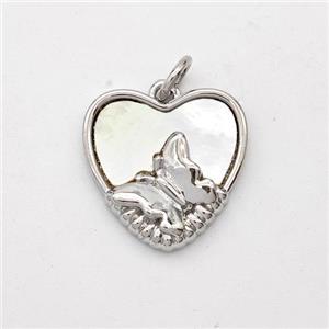 Copper Heart Pendant Pave Shell Mountain Platinum Plated, approx 15mm [FD16422]
