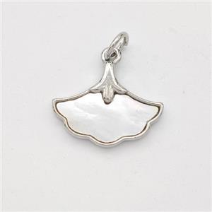 Copper Ginkgo-Leaf Pendant Pave Shell Platinum Plated, approx 12-16mm [FD16424]