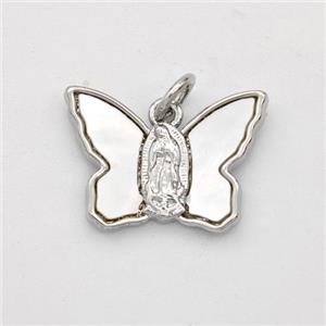 Copper Butterfly Pendant Pave Shell Virgin Mary Platinum Plated, approx 13-18mm [FD16428]