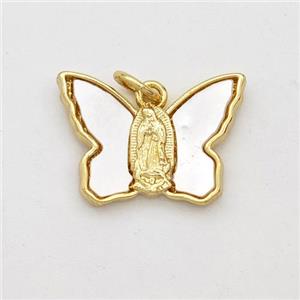 Copper Butterfly Pendant Pave Shell Virgin Mary 18K Gold Plated, approx 13-18mm [FD16429]