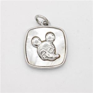 Copper Square Pendant Pave Shell Platinum Plated, approx 14mm [FD16430]