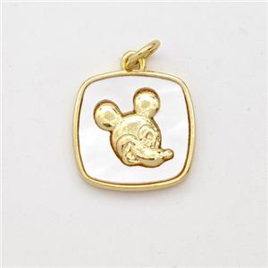 Copper Square Pendant Pave Shell 18K Gold Plated, approx 14mm [FD16431]