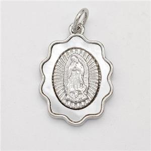 Virgin Mary Charms Copper Pendant Pave Shell Platinum Plated, approx 14-17mm [FD16432]