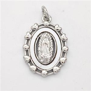 Virgin Mary Charms Copper Pendant Pave Shell Platinum Plated, approx 14-18mm [FD16436]