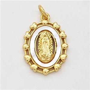 Virgin Mary Charms Copper Pendant Pave Shell 18K Gold Plated, approx 14-18mm [FD16437]