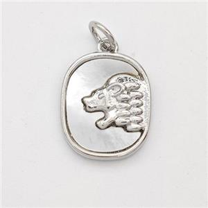 Copper Lion Pendant Pave Shell Platinum Plated, approx 12-15mm [FD16438]