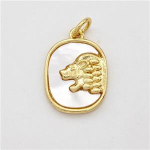 Copper Lion Pendant Pave Shell 18K Gold Plated, approx 12-15mm [FD16439]
